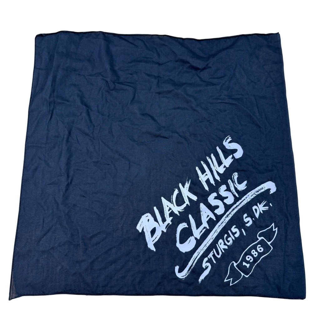 Vintage 1986 Sturgis Black Hills Classic Bandana Black Biker Scarf South Dakota